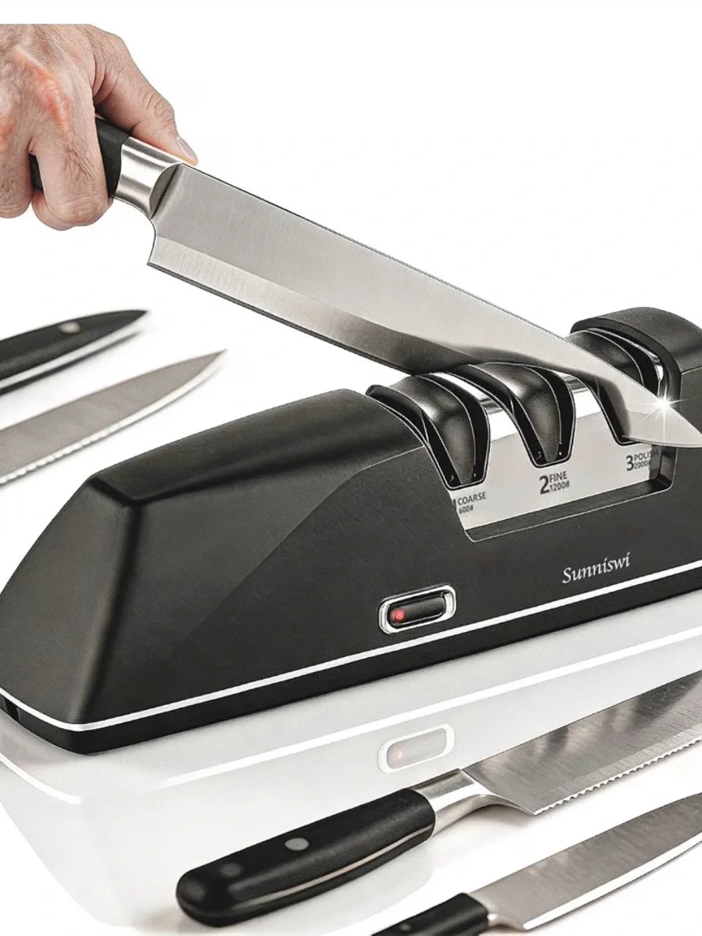 Black Electric Knife Sharpener with 3-Stage Sharpening